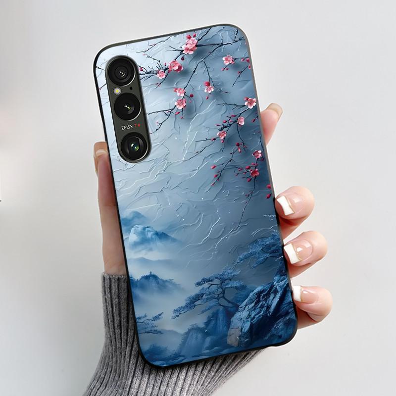 For Sony Xperia 1 VI VII Case Aesthetic Cute Cat Astronaut Soft Silicone Black TPU Back Cover Slim thin Shockproof Shell Fundas