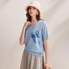 Zhaojun Damen Leinenmischung Bedrucktes Kurzarm-T-Shirt