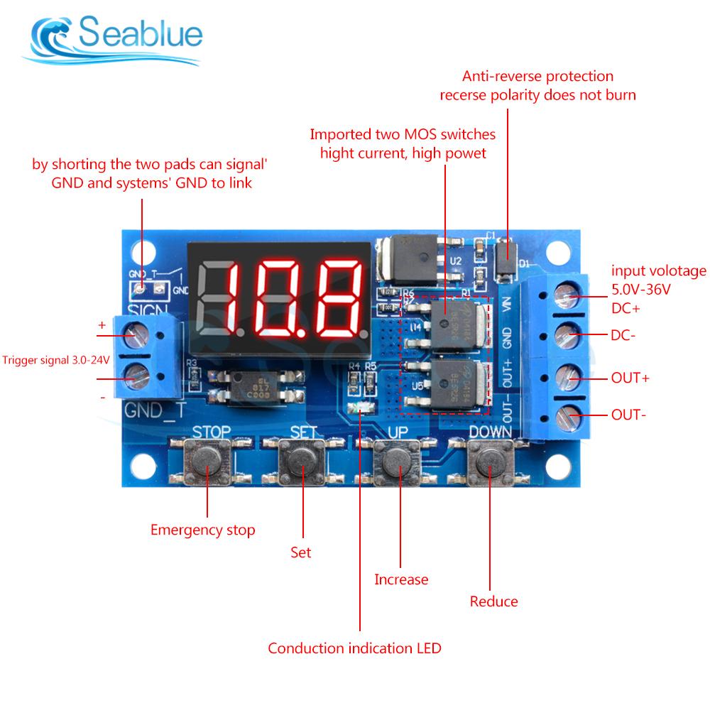 

DDC-432 Подвійний MOS LED Цифровий Контролер Затримки Реле Часу Тригер Циклічний Таймер Перемикач Затримки Модуль Часового Контролю DC 5V-30V Relay