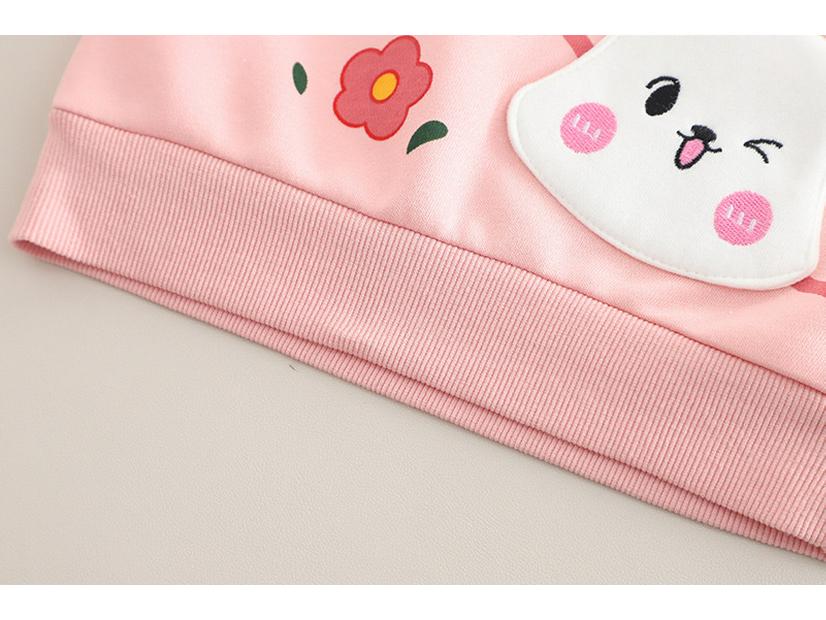 2025 Jaro & Podzim Dívčí Květinová a Králičí Mikinová Souprava - Stylový Dvoudílný Outfit