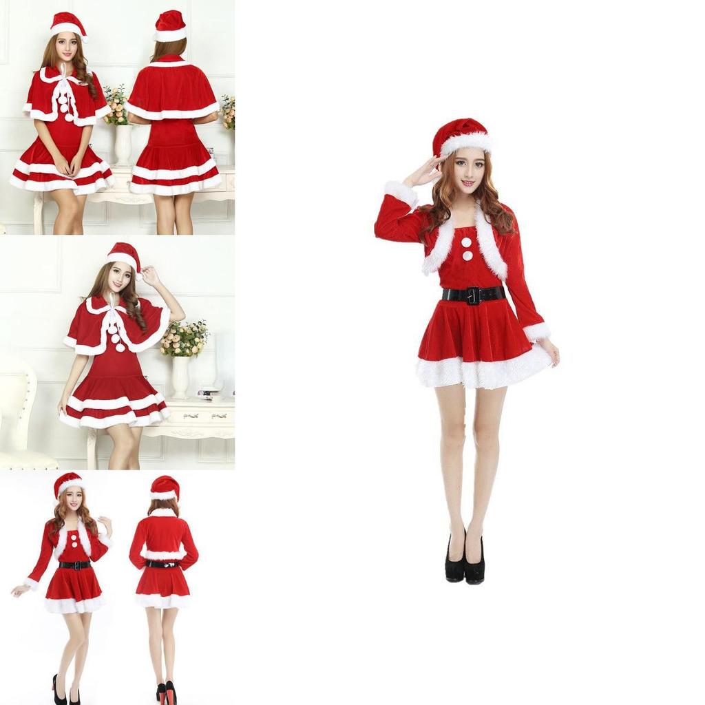 Weihnachten Weihnachtsmann Erwachsener Damen Roter Plüschkleid Anzug