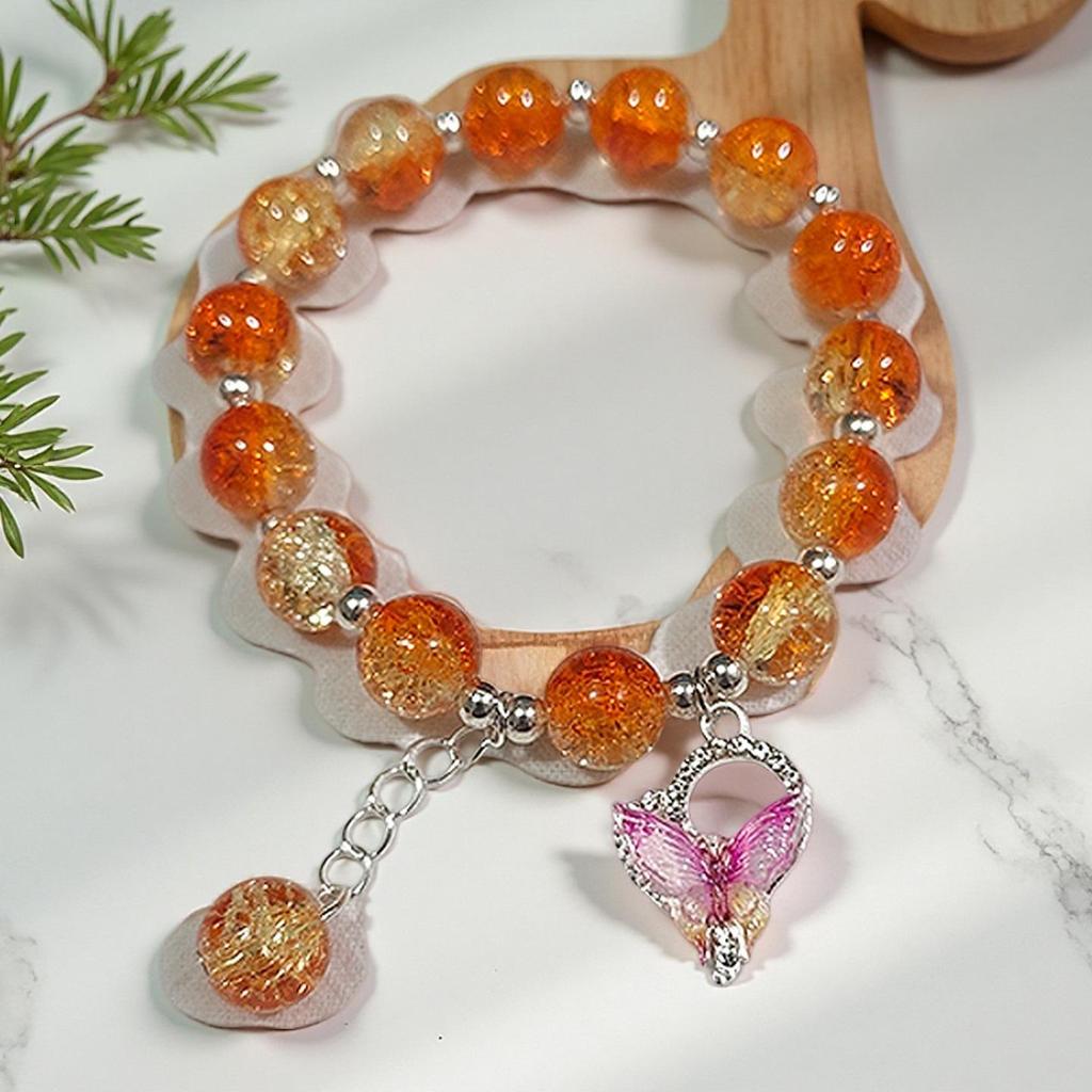 2026 Iridescent Butterfly Bracelet - Colorful 10mm Beads, Color-block Design, Cross-border Gift