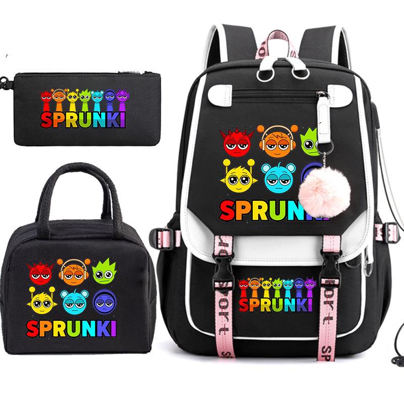 Large Capacity Schoolbag with Shoulder Strap; Student Three-piece Pencil Case Set