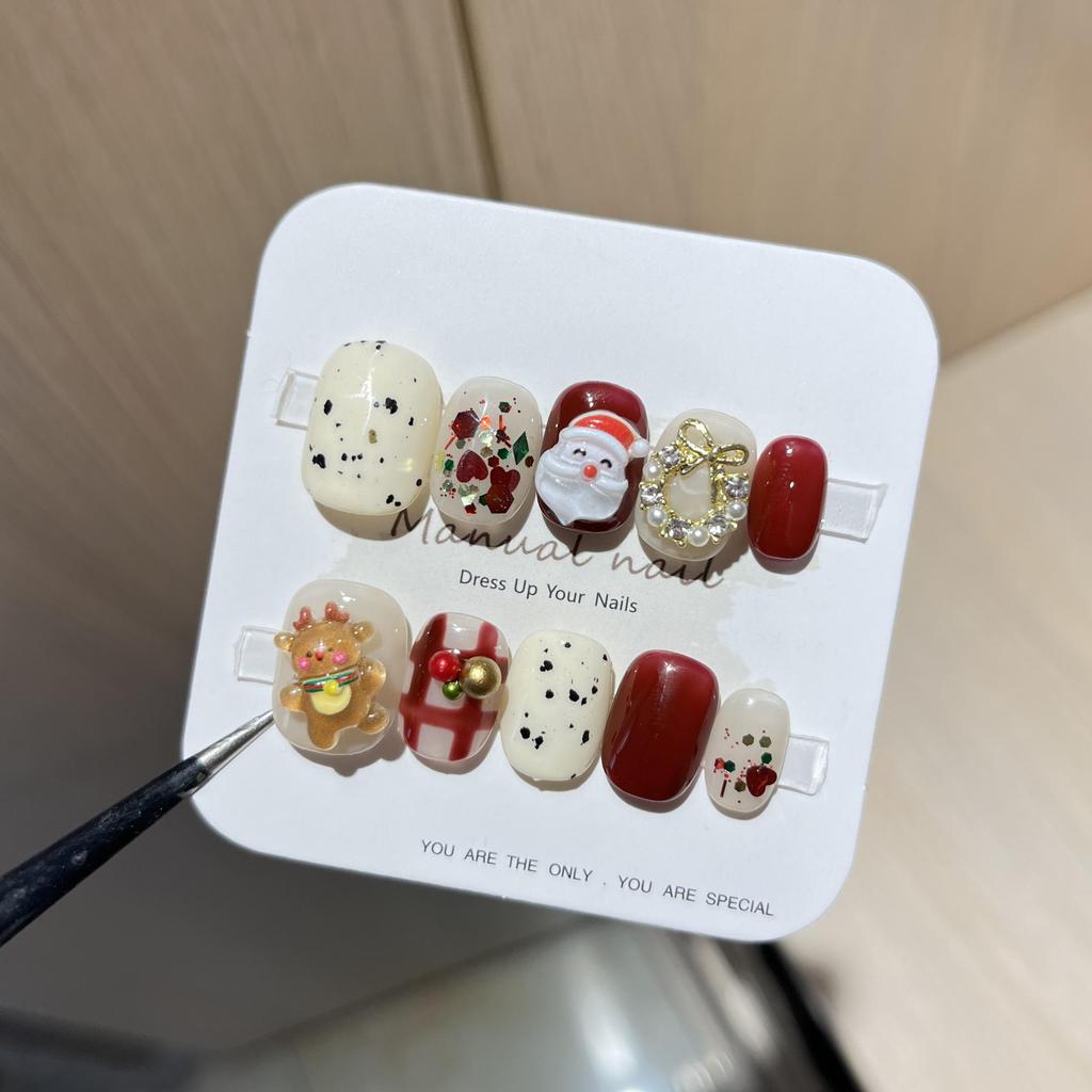 Christmas Collection: Cute Cartoon Girl Wearable Nail Stickers, Handmade & Removable