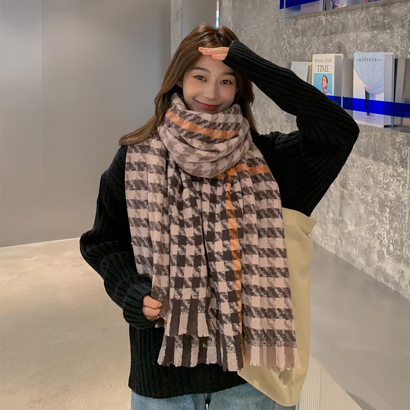 Houndstooth Plaid Ins Scarf Women's Autumn and Winter New Korean Version Versatile Student Shawl Warm Scarf Men's Trend