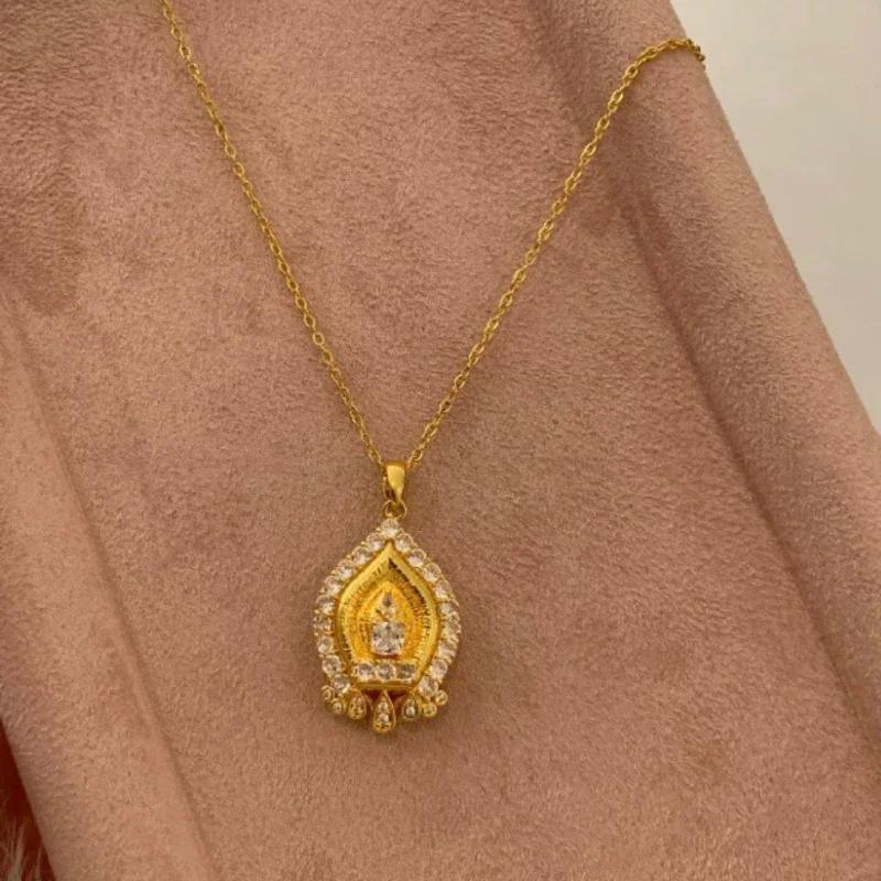 Vintage Design Brushed Craftsm Tower Pendant Necklace Chinese Style Diamond Inlaid Crystal High Quality Charm Chain Jewelry