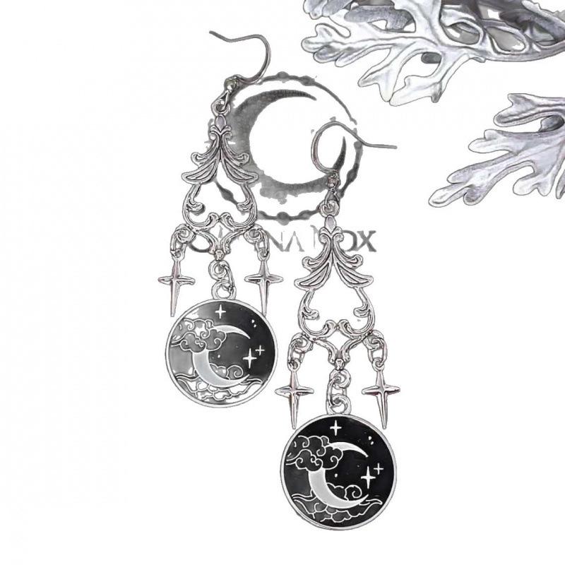 Moon Phase Crescent Star Earrings - Celestial Gothic Witchcraft Style