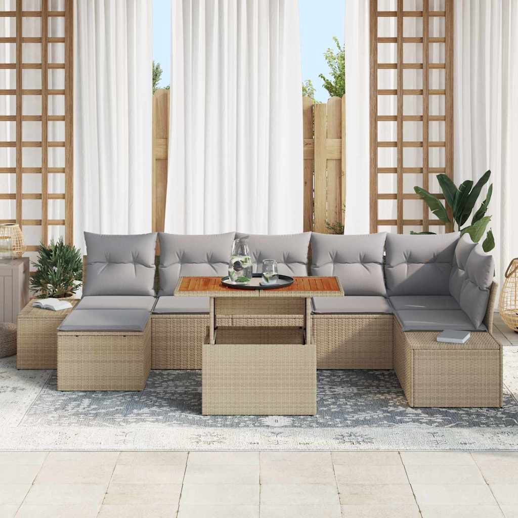 Garden Sofa Set with Cushions 8 Pcs Beige and Grey