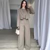 2024 Autumn Women's Solid Color Two-Piece Set: Turn-Down Collar Top & High-Waisted Long Pants