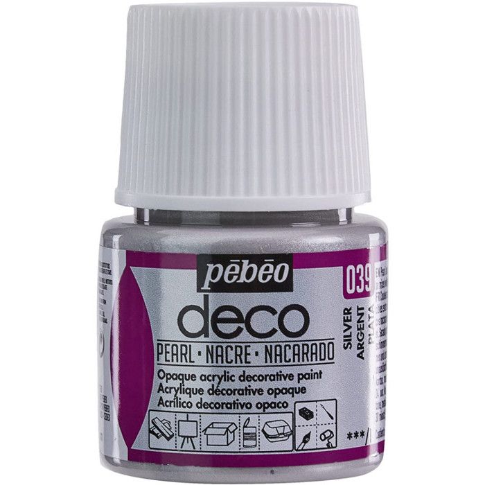 Peinture Acrylique - Pébéo - P.BO Déco Nacrée - Argent - 45ml - Finition Mate