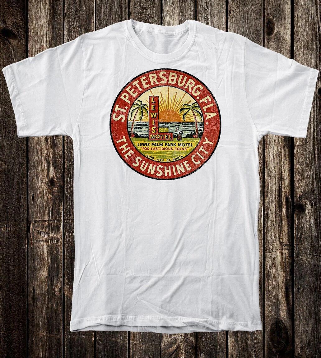 Retro Travel Tee T Shirt Vtg Tourist Florida St Petersburg Beach Lewis Motel 2XL