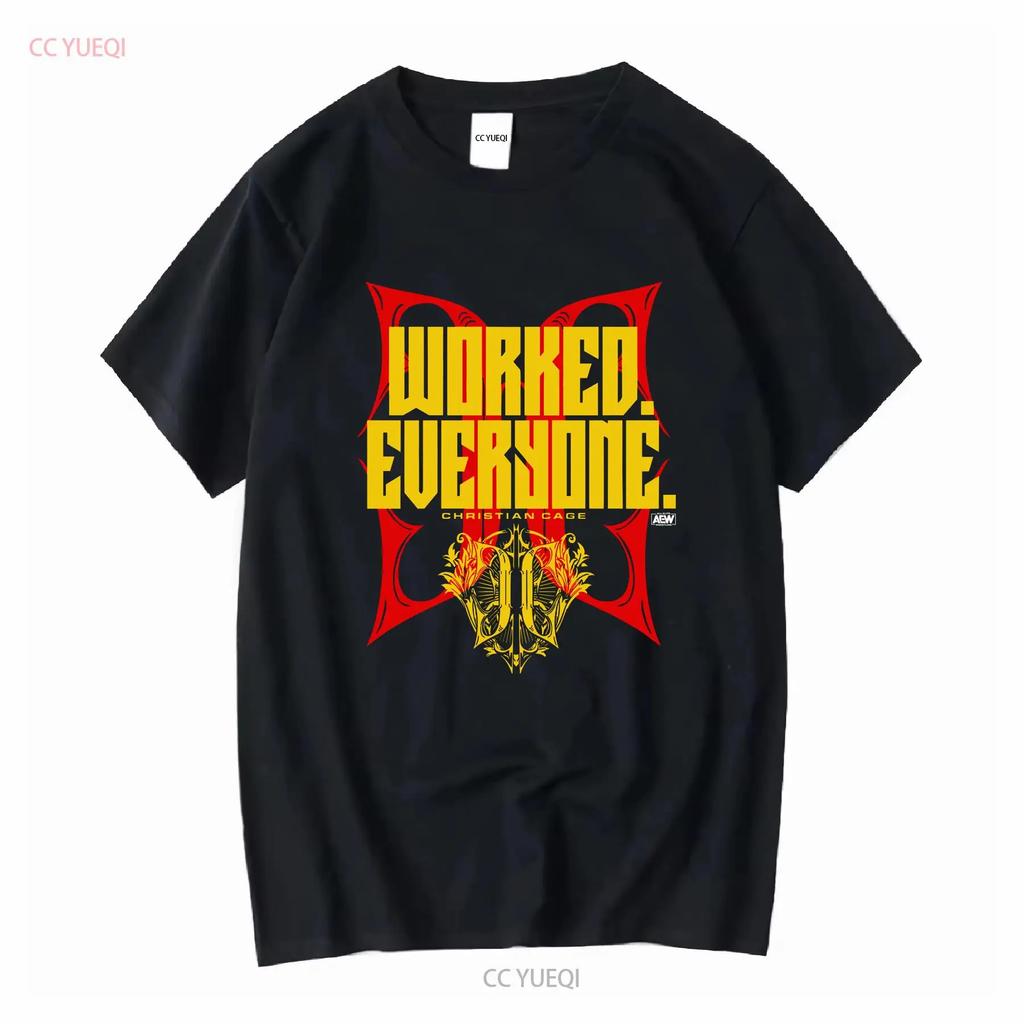 Christian Cage ha ingannato tutti Maglietta Ufficiale AEW Rossa e Gialla manica lunga o corta vintage Lavata uomo Morbida Casual