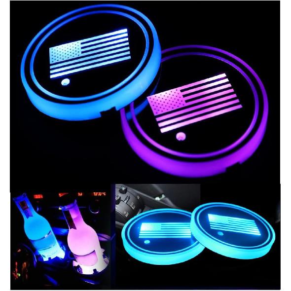 2PCS LED Car Cup Holder Lights, Light up Car Coasters for Cup Holders 7 Color-Changing Light Up Cup Holder ert Coasters, Waterproof Car Accessories