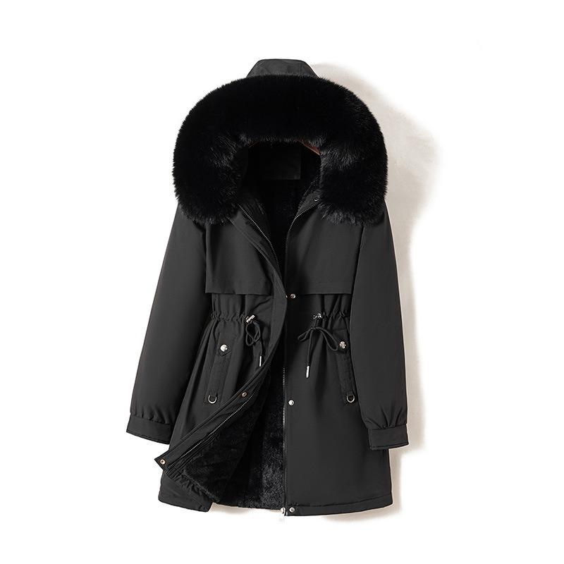 Pie Overcomes Women's Winter New Medium and Long Fleece Thickened Padded Jacket Slim Down Padded Jacket Padded Jacket