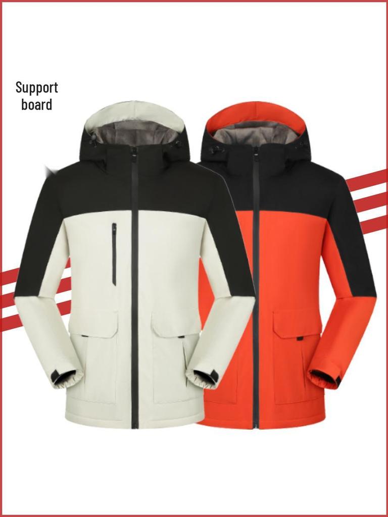 Custom Rainproof Windbreaker: Hooded, Fleece-Lined, Thickened Shell Jacket for Hiking, Team Building, and Workwear.