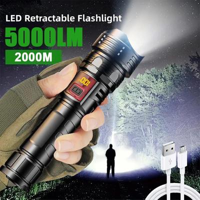 High Power Rechargeable LED Flashlight 5000LM Zoomable Lamp Long Shot 2000M Super Bright Flashlights Waterproof Torch