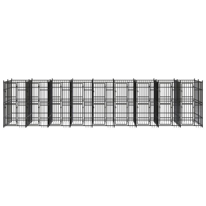 VidaXL Chenil d'extérieur pour chiens Acier 16,59 m², Noir