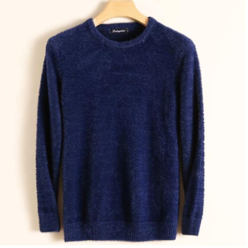 Autumn and Winter Korean Version Simple Solid Color Versatile Round Neck Long Sleeved Loose Casual Oversize Mink Sweater