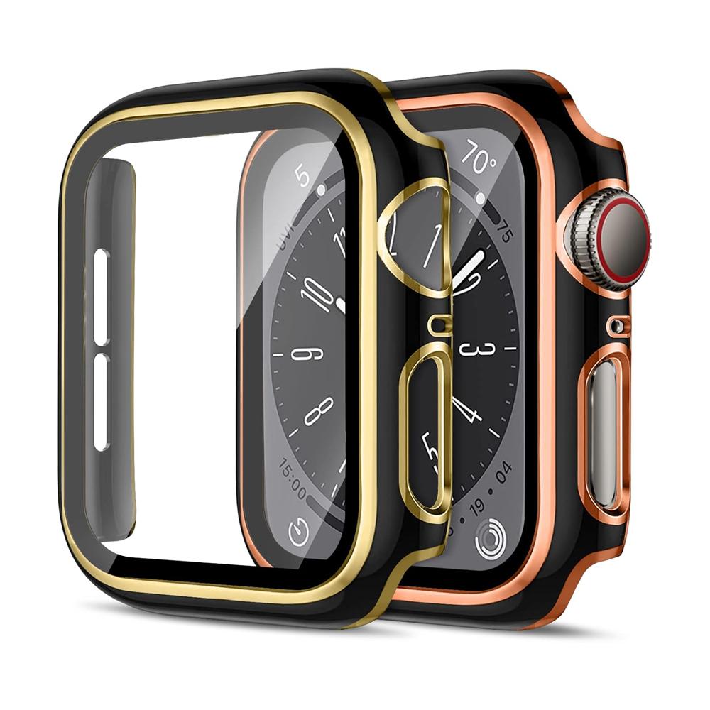Displayschutz für Apple Watch Hülle 45mm 44mm 41mm 42mm 40mm 38mm PC Stoßfänger Gehärtetes Glas+Abdeckung iWatch Serie 9 8 7 SE 6 5 4
