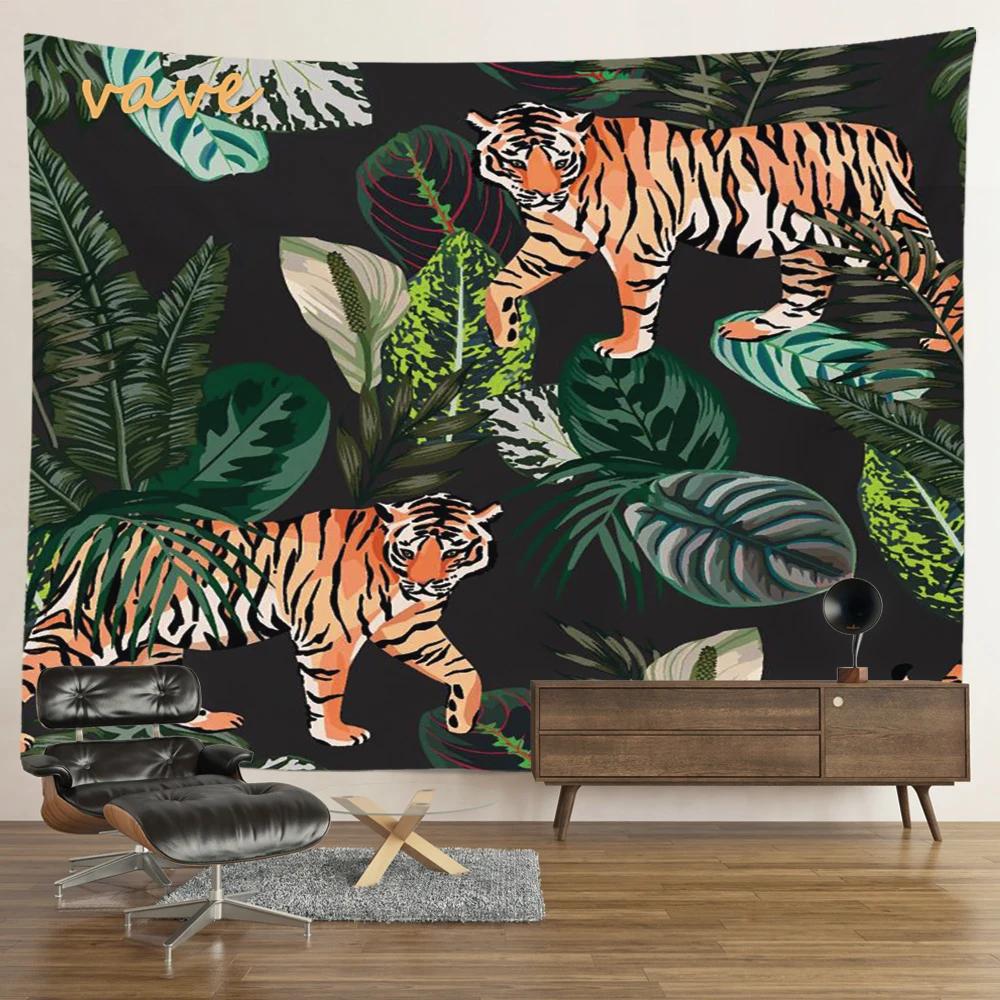 Hippie Psychedelischer Tiger Wandteppich, Wandbehang, Boho Zimmerdeko, Ästhetisch, Mysteriöse Blume, Dschungel Mondlandschaft, Wald
