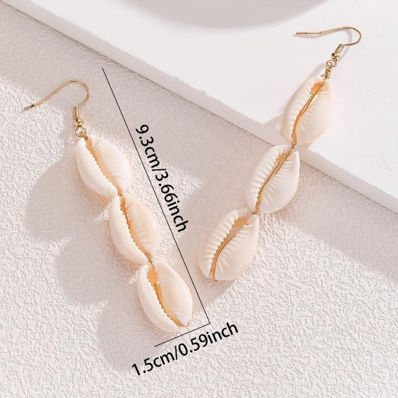 Women Fashion Double Layer Shell Bohemian Drop Dangle Earrings