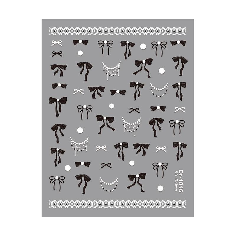 Redanco 5D Cartoon Bowknot Nail Art Stickers - Black, White & Red 3D Embossed Design (DR1846)