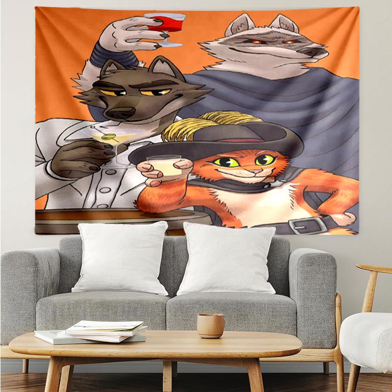 Gestiefelter Kater Druck Wandteppich, Hintergrund, Einfache Montage, Ideal für Schlafzimmer, Büro & Wohnzimmer, mit Ästhetischer Wanddekoration.