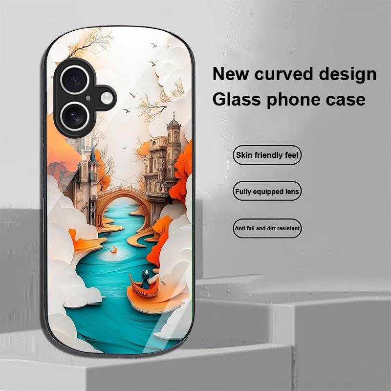 Złoty Liść Czarny Dla Apple IPhone 16 11 13 15 14 Pro Max 12 Mini 7 8 Plus XR X XS Etui na telefon z hartowanego szkła o eliptycznym kształcie