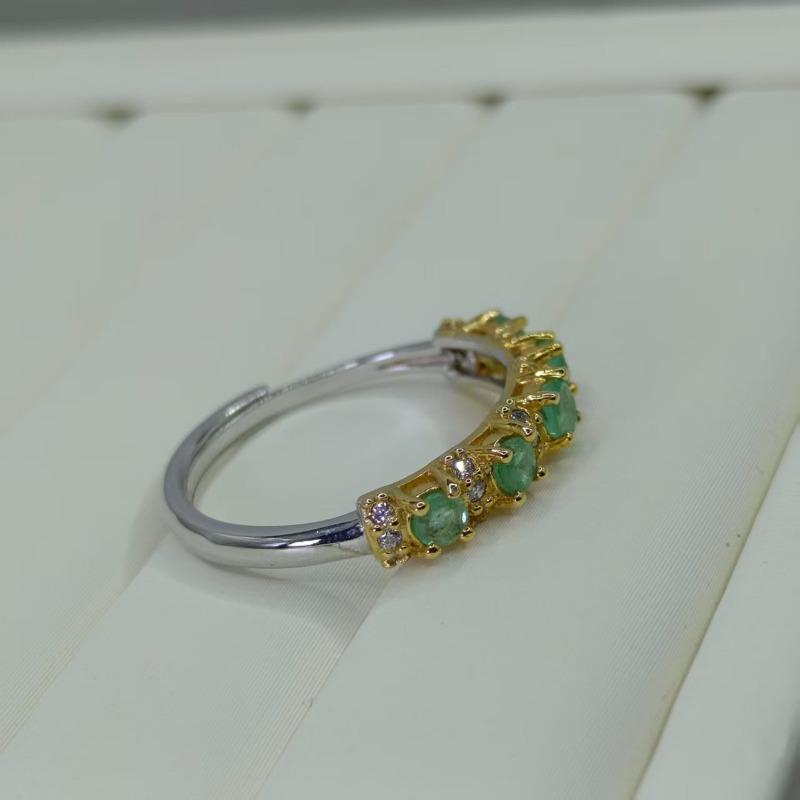 SACE GEMS 925 Sterling Silver 3MM Natual Emerald Rings for Women Engagement Cocktail Party  Jewelry