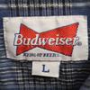 Budweiser Check Pattern Short Sleeve Shirt L Navy Seersucker Men's Used