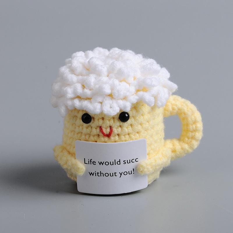 Funny Crochet Emotional Support Cloud Doll With Card Desktop Ornament Handmade Knitted Cake Dolls Christmas Gifts Home Decor