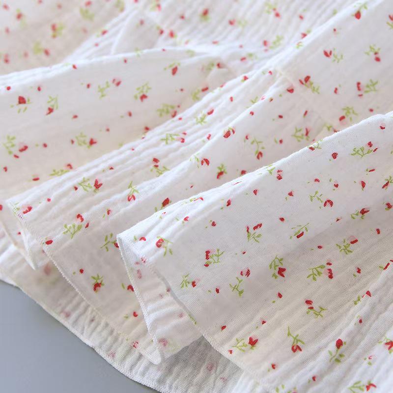 Women's Pure Cotton Crinkle Nightgown, Camisole Style, Breathable & Sweat-Absorbent, Loose-Fit Long Dress