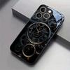 Black Gold Mechanical Clock Pattern Tempered Glass Phone Case For iPhone 17 16 15 Pro Max 14 13 12 11 17Air 7 Plus XR XS X Cover