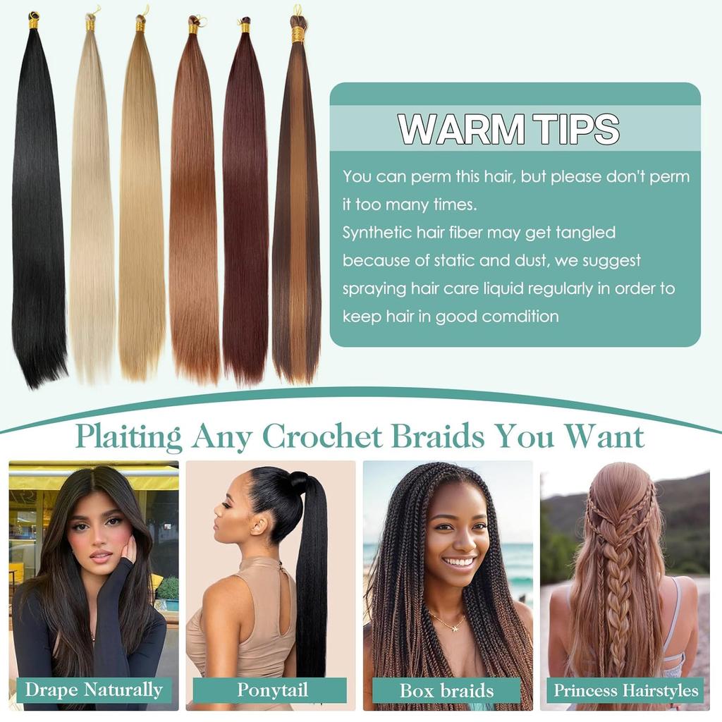 Long Straight Bulk Hair Synthetic 22 Inch Bone Straight Braiding Hair Crochet Braids for Black Woman