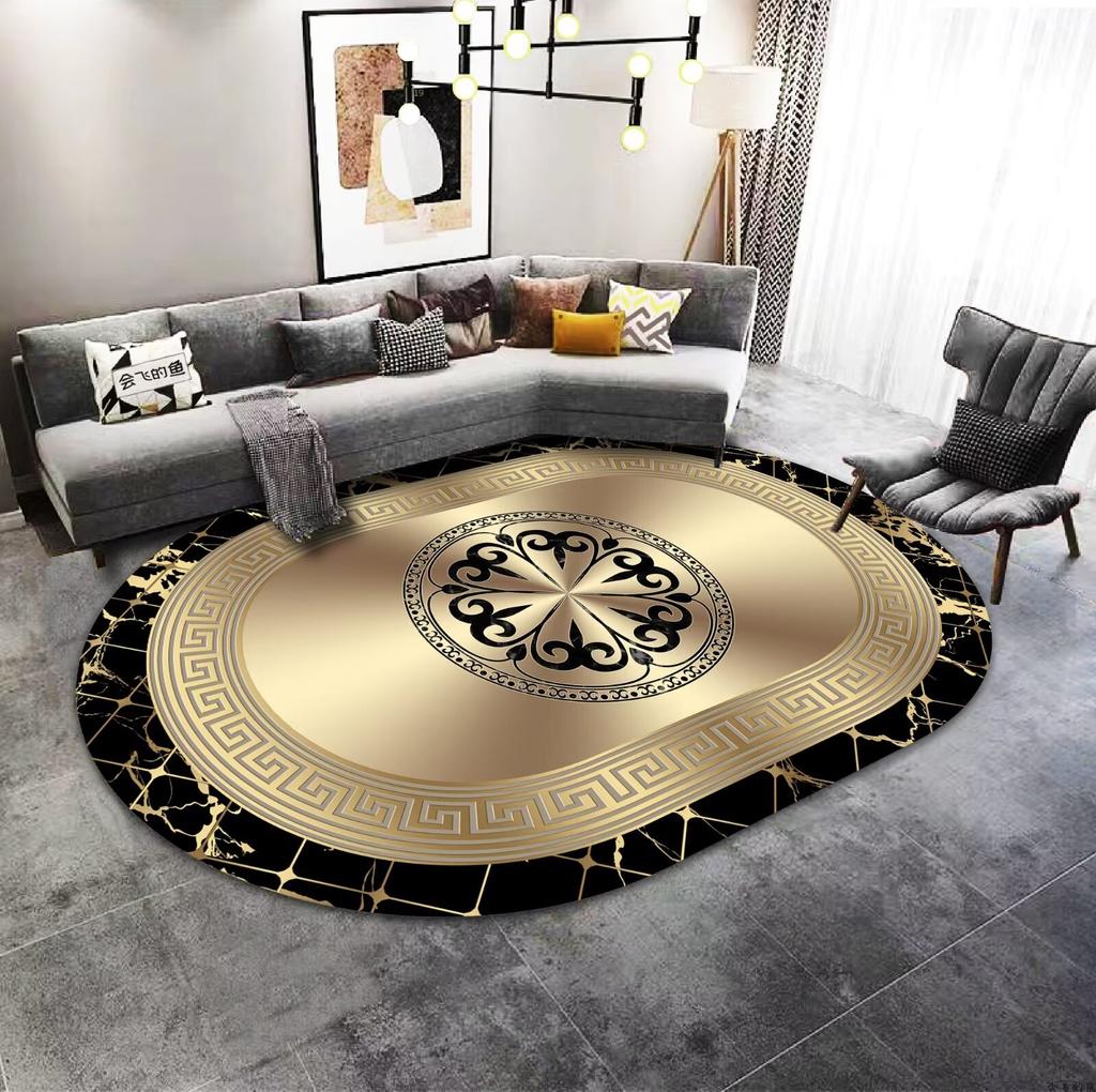 Zlatá Luxusní Dekorace Domova Oválný Koberec Špičkový Velký Plošný Koberec Pod Pohovku do Obývacího Pokoje Koberec pro Dekoraci Ložnice Hotelová Hala Protiskluzová Podložka na Nohy