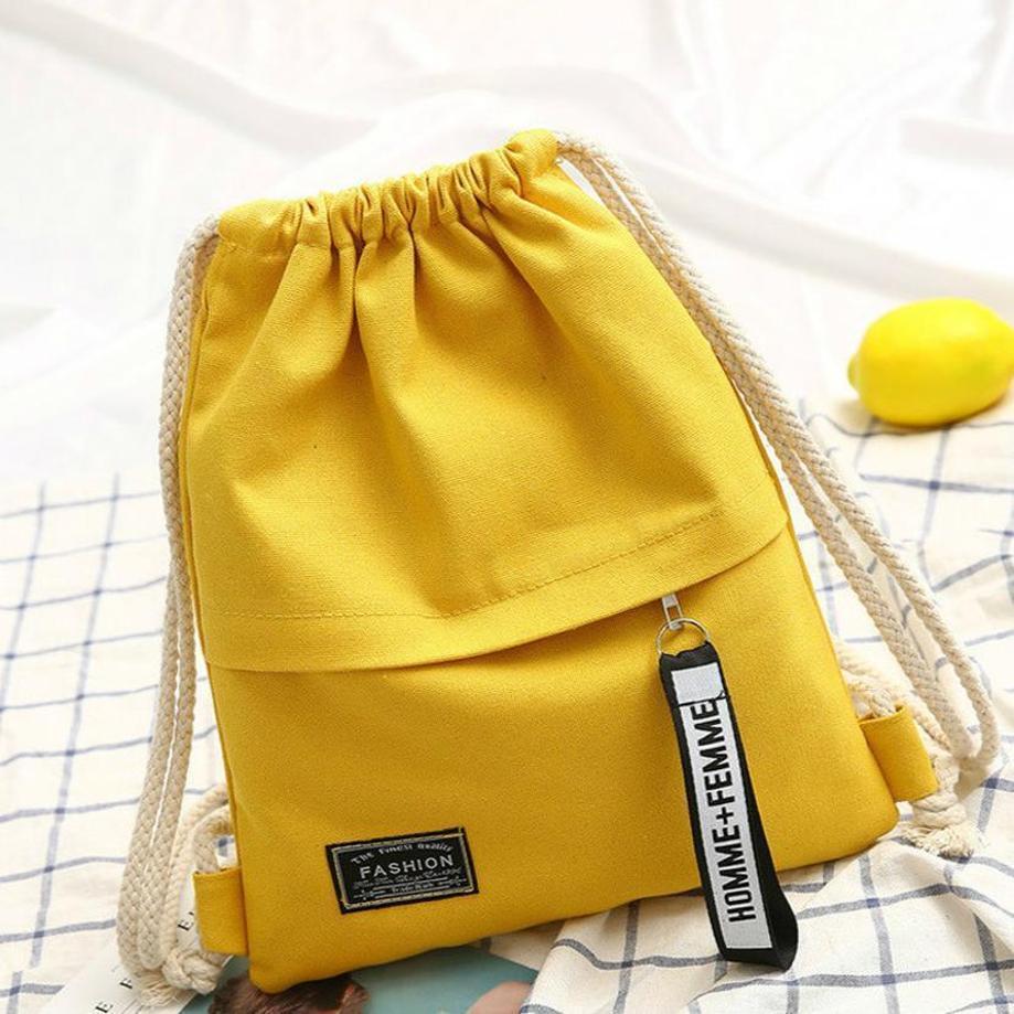 1 Pcs Drawstring Canvas Bag Large Capacity Backpack Student Tutoring Cloth Bag Lightweight And Casual Drawstring Pocket