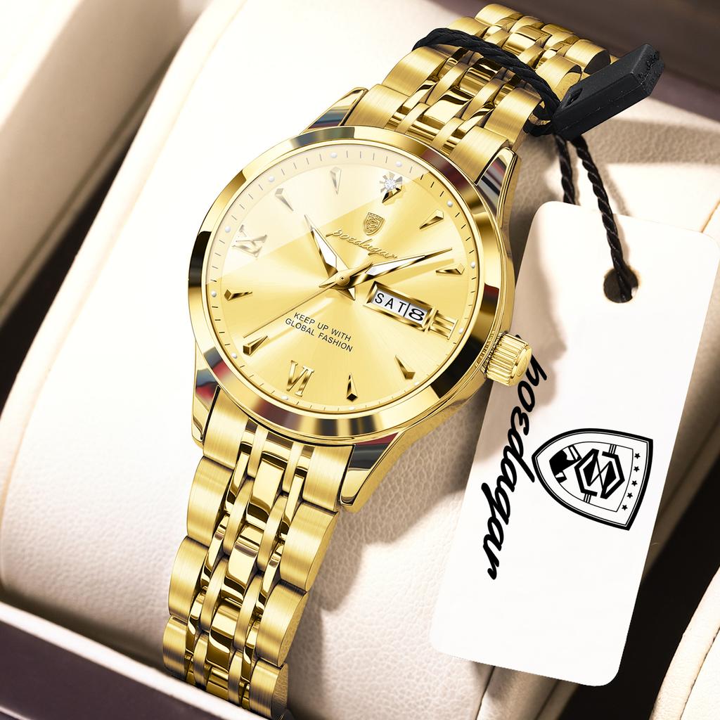 POEDAGAR Original Watch for Woman Waterproof Luminous Date Week Ladies Watch Stainless Steel Quartz Watches Female