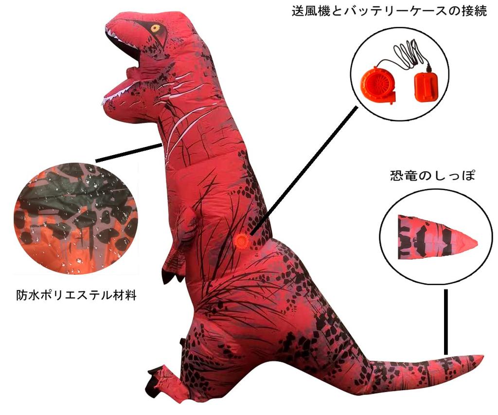 DAIFUQIHUA Tyrannosaurus Rex Dinosaur Inflatable Cosplay Adult Size Costume, Costume, 4-Piece Set, Unisex, (Red)