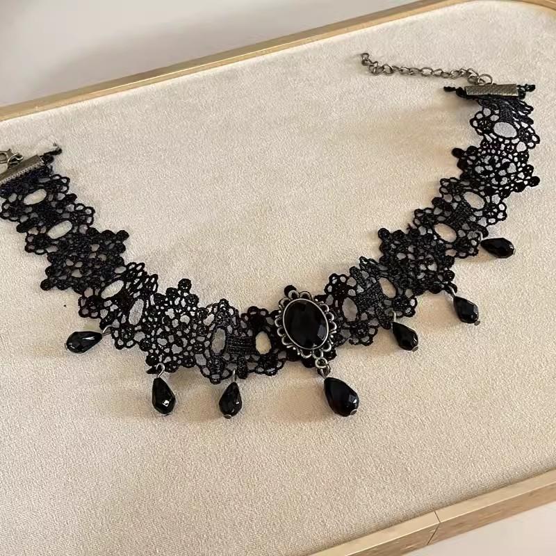 Pure Desire Wind White Lace Flower Tassel Necklace Vintage Court Wind Pearl Neck Strap Sweet Lolita Collarbone Chain