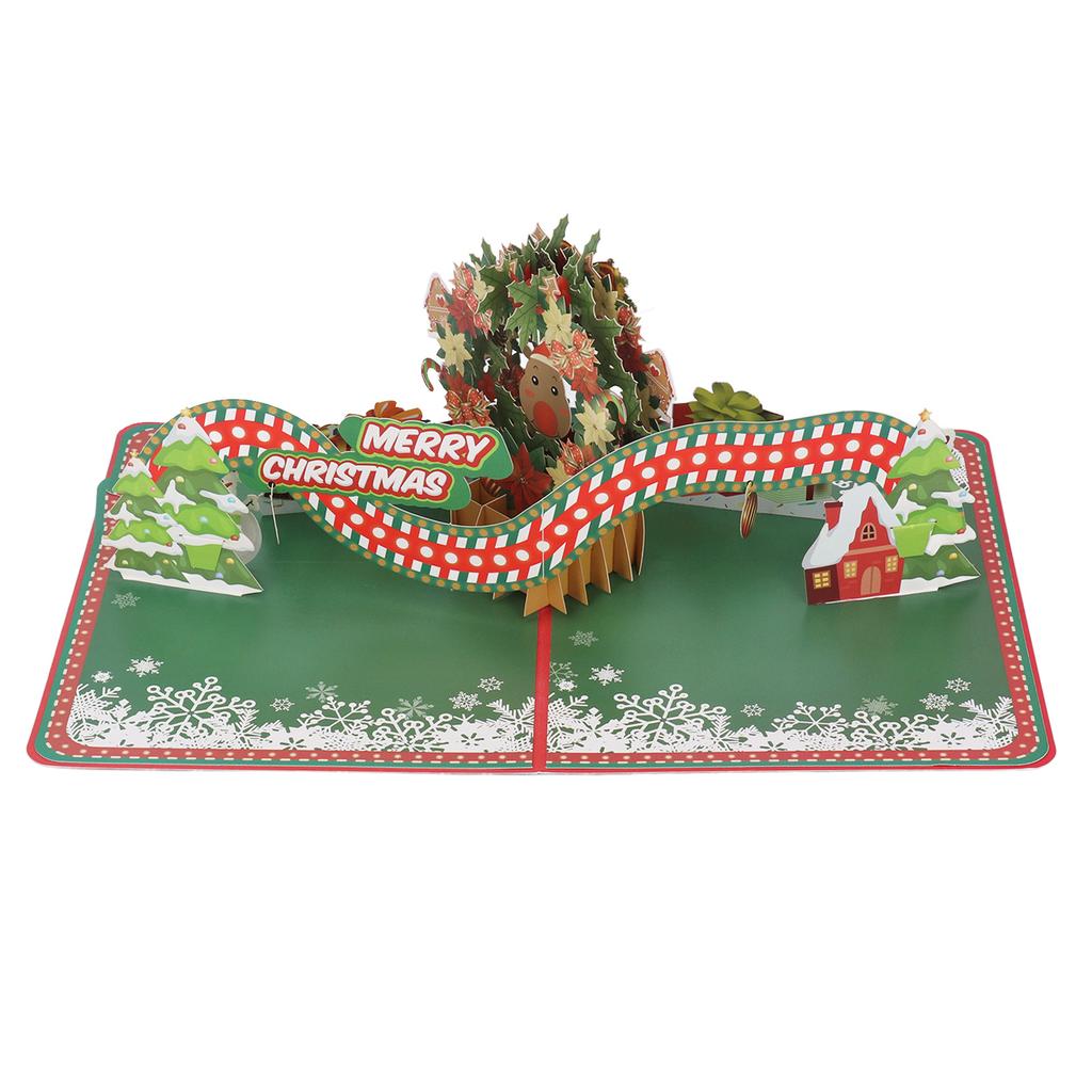 3D Christmas Greeting Card Christmas Wreath Shape Hand Carved Paper Blessing Message Card with Envel