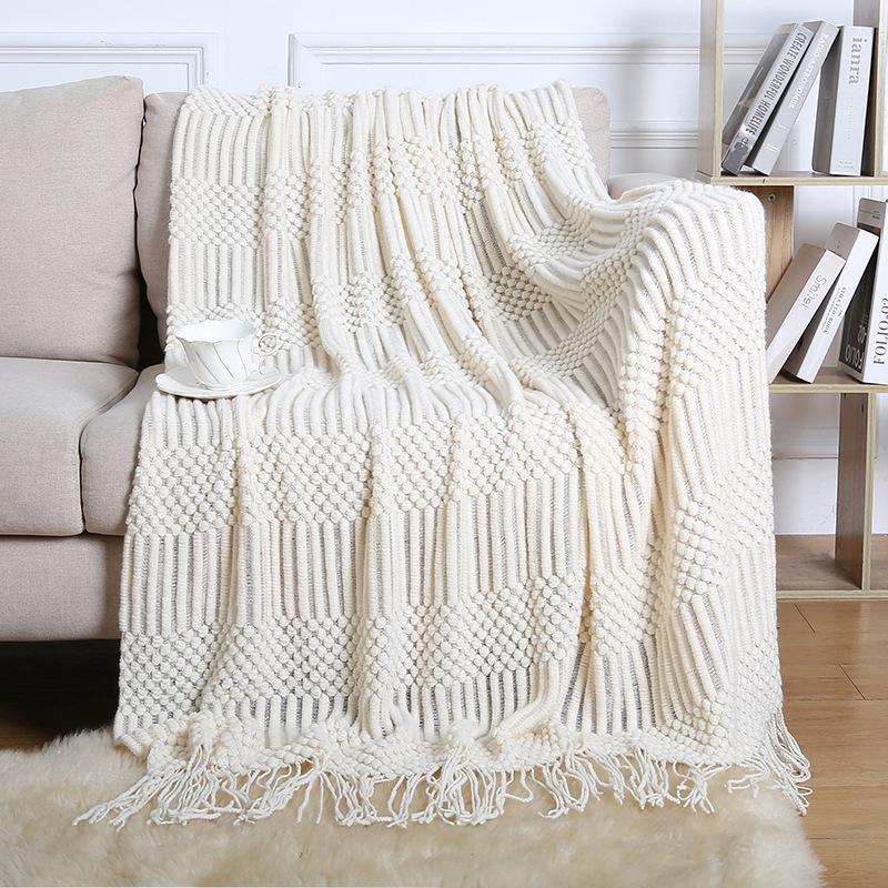 Nordic Tassel Sofa Throw Blanket - Air Conditioning Nap & Hotel Bed Runner, Summer Bed Flag, Bed End Blanket