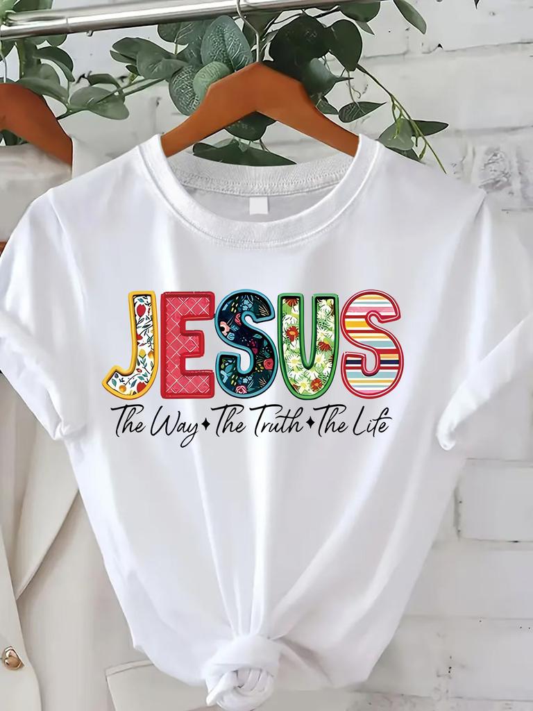 Taglie Europee T-Shirt da Donna con Stampa di Lettere Colorate, Manica Corta, Lunghezza Regolare, Tessuto Morbido, Comfort per Tutte le Stagioni, Magliette da Donna