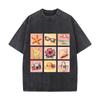 Coastal Beach Starfish Sunglasses Umbrella Hibiscus Seashell Camera Washed Vintage Short Sleeve Loose Streetwear Tee