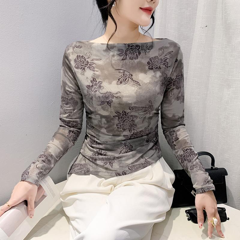 

Зимняя сексуальная сетчатая рубашка одной длины для женщин, модная нерегулярная принтованная футболка с длинными рукавами 4XL