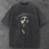Unisex Czarny T-shirt z Graficznym Koroną Cierniową Religijny Y2K Streetwear S-2XL