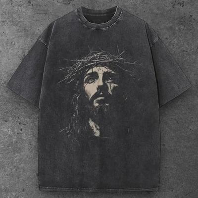 Unisex Dornenkrone Grafik T-Shirt Schwarz Religiös Y2K Streetwear S-2XL