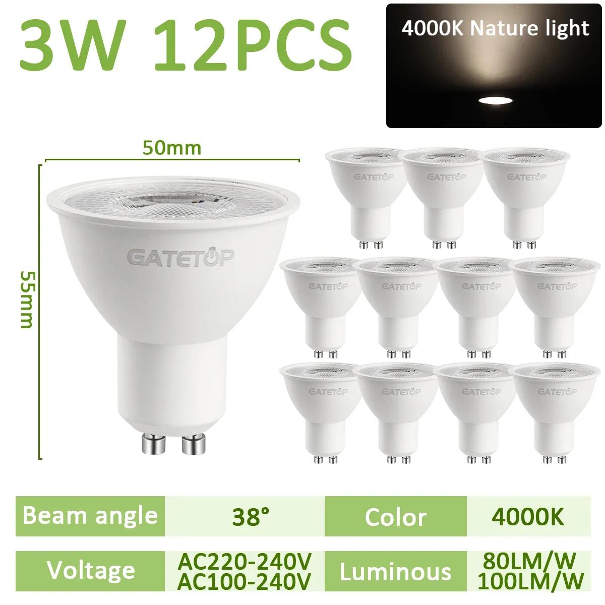 

12PCS LED Bulb GU10 spot light No flicker AC220V AC100-240V Warm white light 3W replaceable 20W 50W halogen lamp for home derec 3w&AC220-240V
