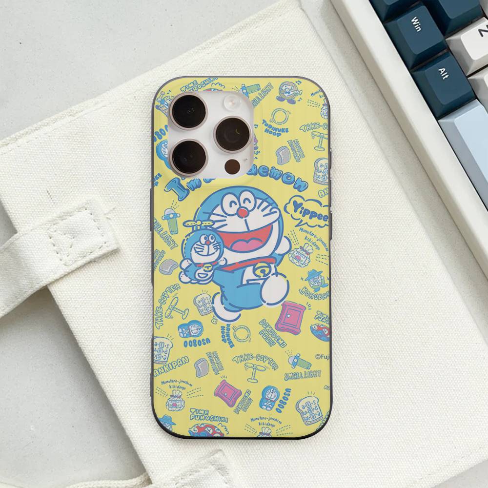 Cartoon D-Doraemons Corrugated Pattern For IPhone 17 16 15 14 13 12 11 16 Pro Max Plus Pro Non-slip Phone Cover
