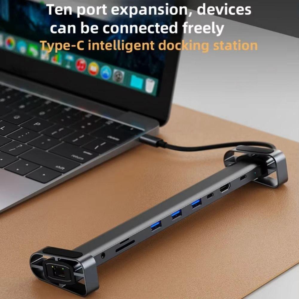 4K HDTV 10 in 1 Type-C Hub PD 100W Charging USB 3.0 Data Transfer USB-C Docking Station HDD 100Mbps Network Laptop Stand Base