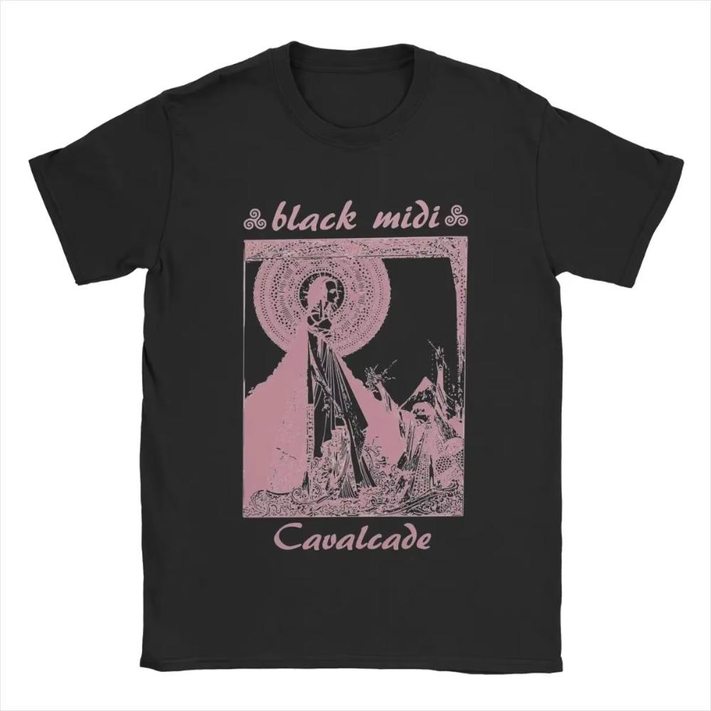 Men T-Shirt Black Midi Cavalcade Novelty Pure Cotton Tee Shirt Short Sleeve T Shirts Crew Neck Tops Birthday Present